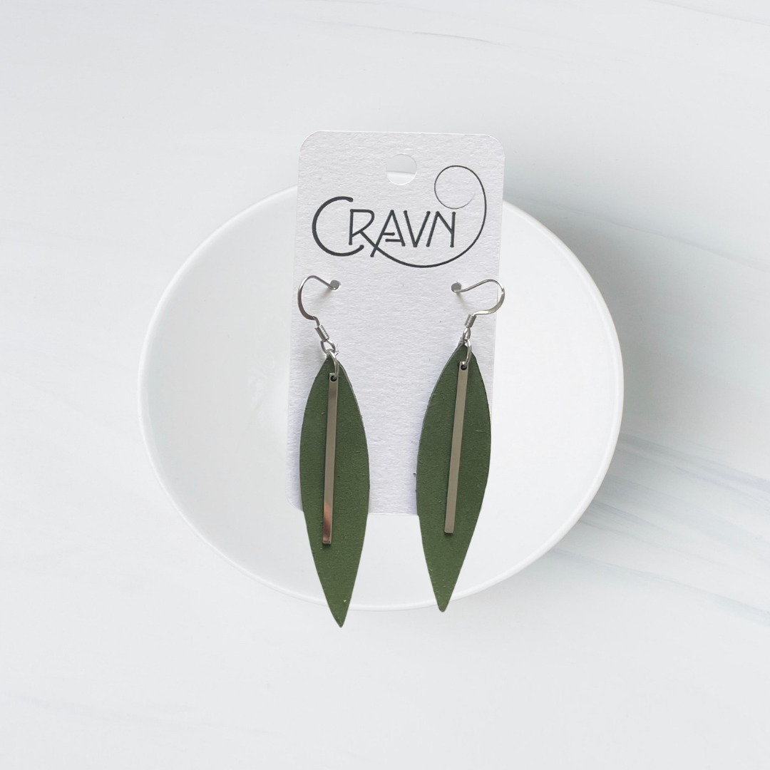Green Leather Raindrop Earrings