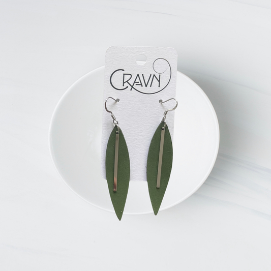 Green Leather Raindrop Earrings