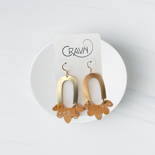 Cork & Brass Flower Earrings