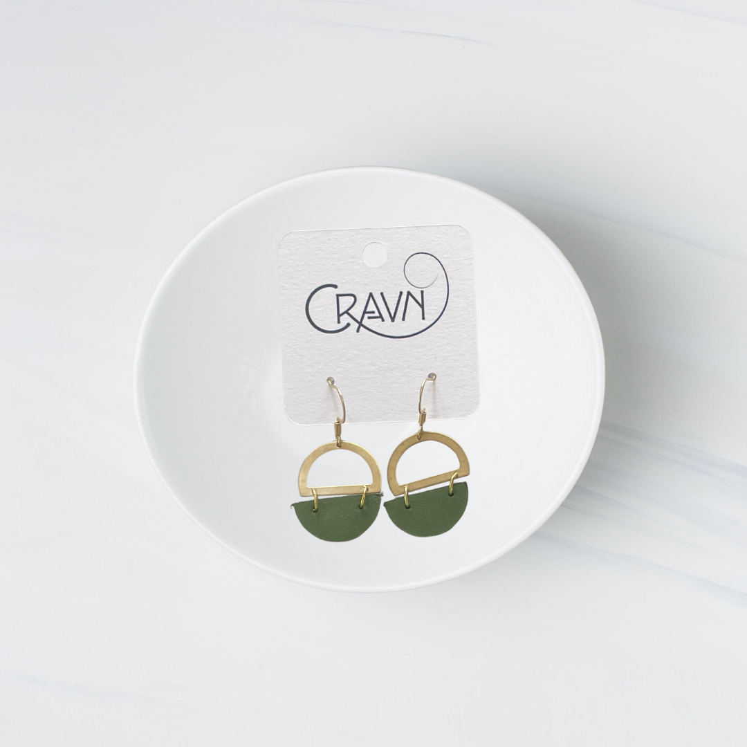 Small Green Leather Circle Earrings