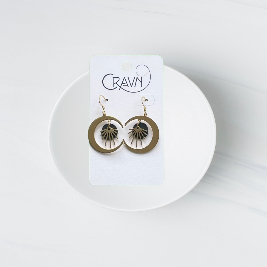 Cork & Brass Moon Earrings