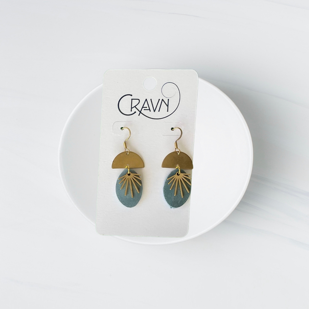 Leather & Brass Sunburst Earrings