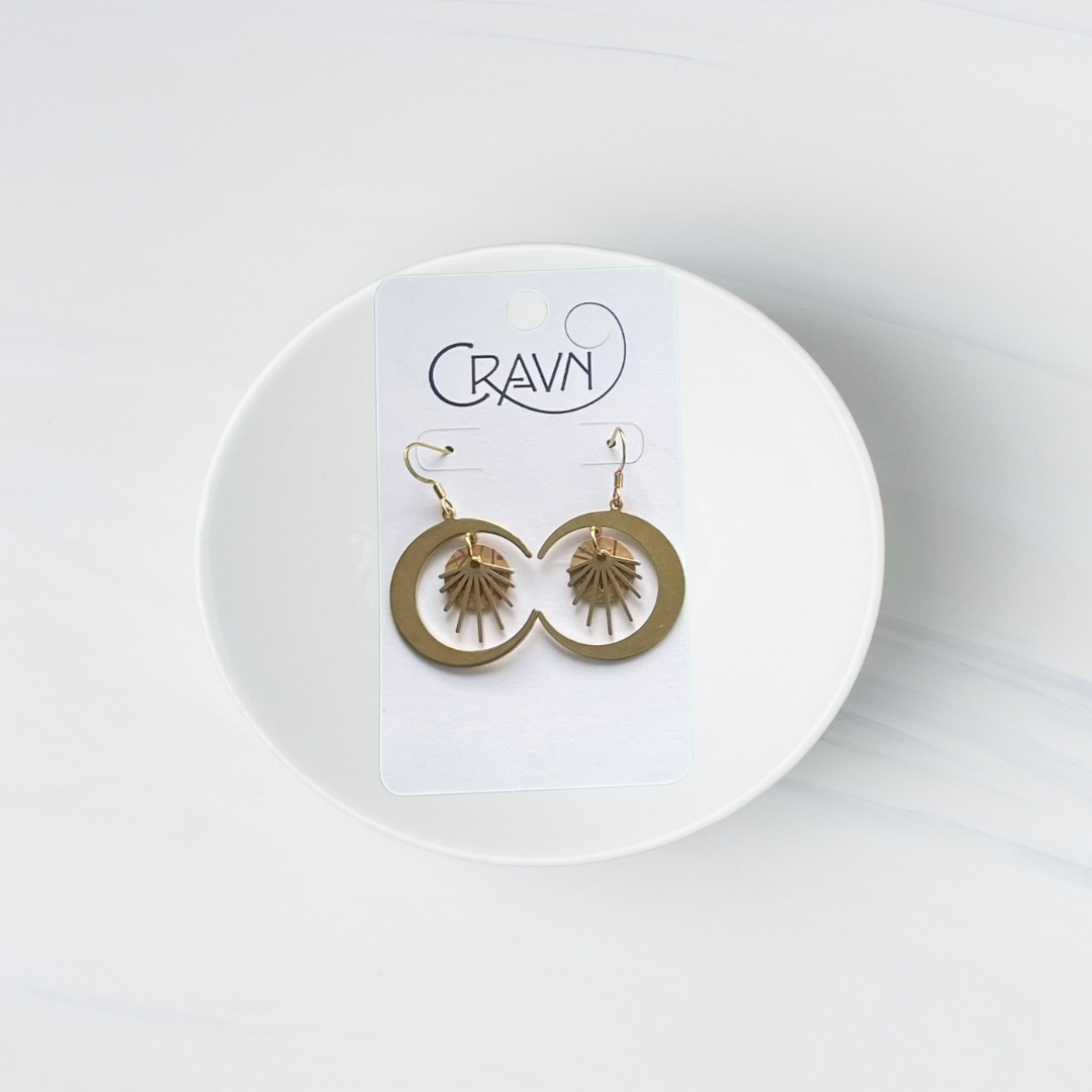 Cork & Brass Moon Earrings