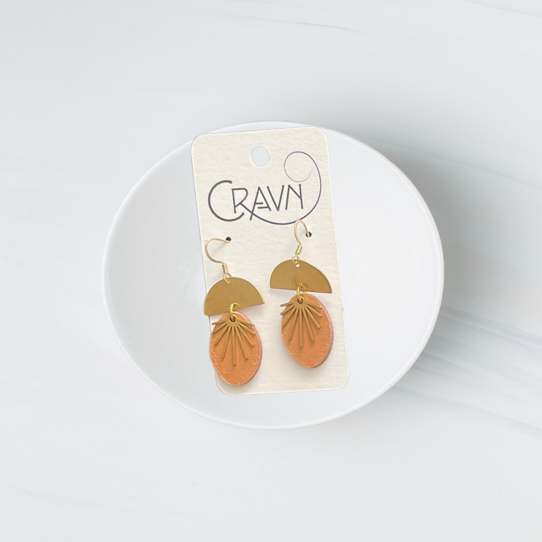 Leather & Brass Sunburst Earrings