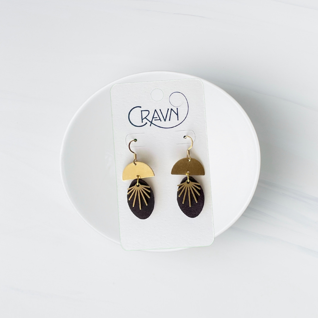 Leather & Brass Sunburst Earrings