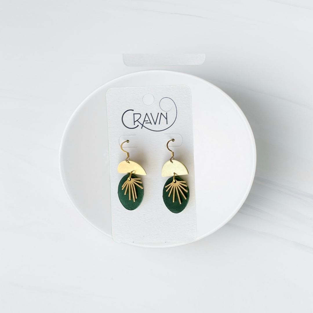 Leather & Brass Sunburst Earrings