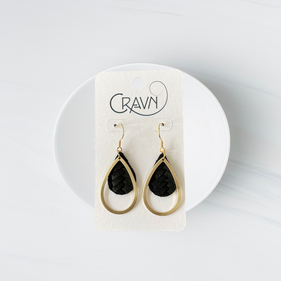 Leather & Brass Teardrop Earrings