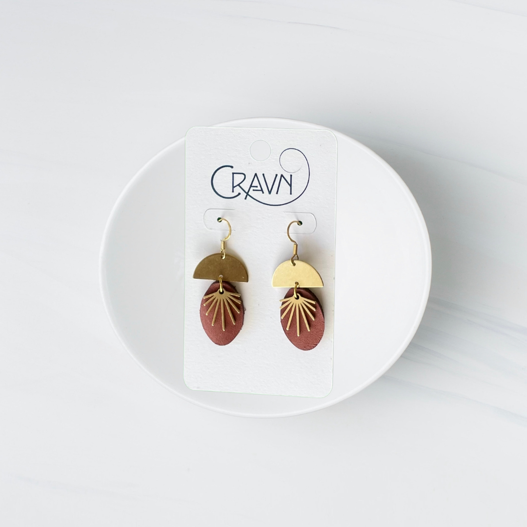 Leather & Brass Sunburst Earrings