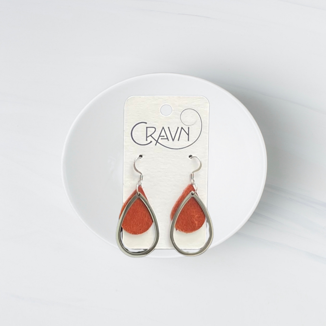 Leather & Silver Teardrop Earrings