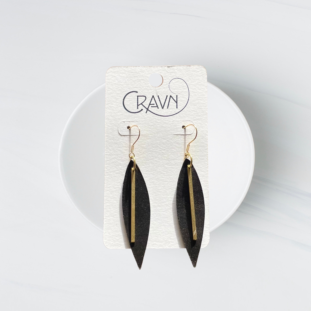 Leather & Brass Raindrop Earrings