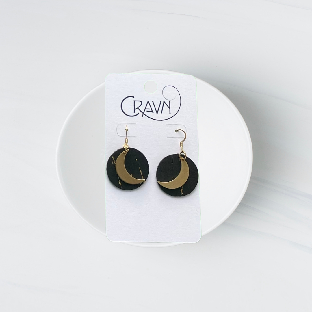 Cork & Brass Moon Circle Earrings