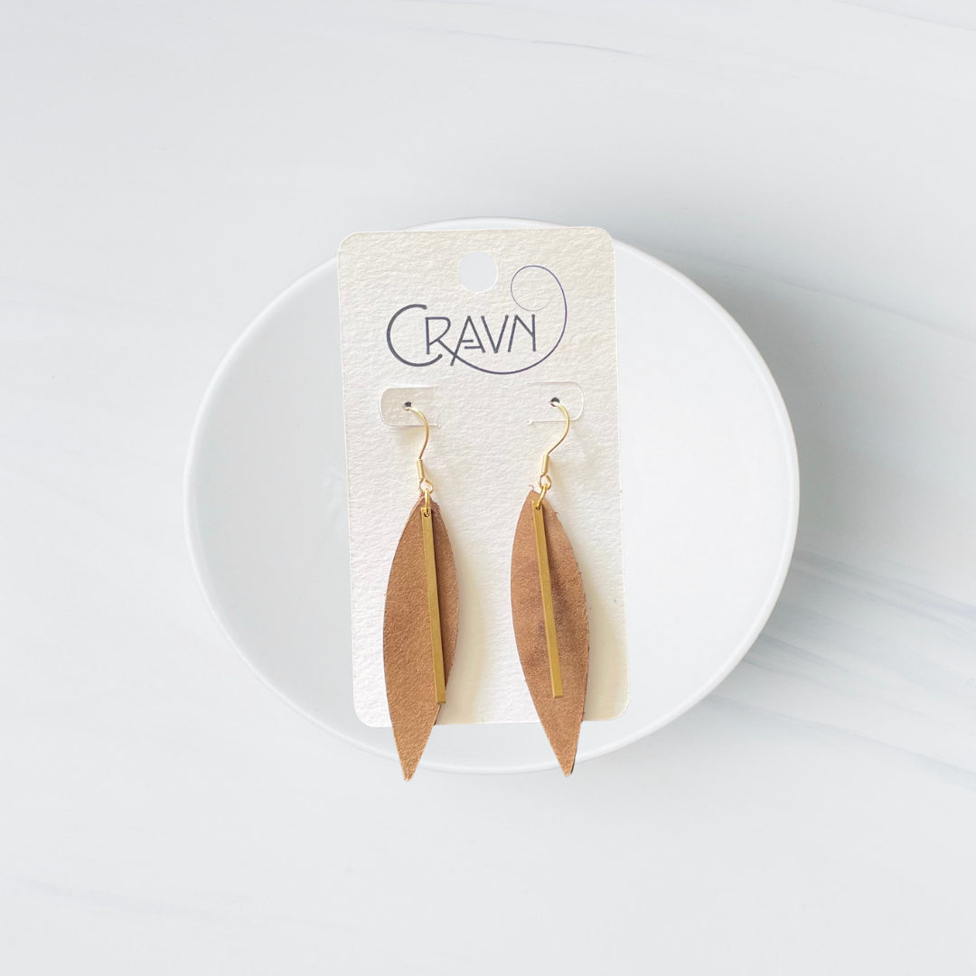 Leather & Brass Raindrop Earrings