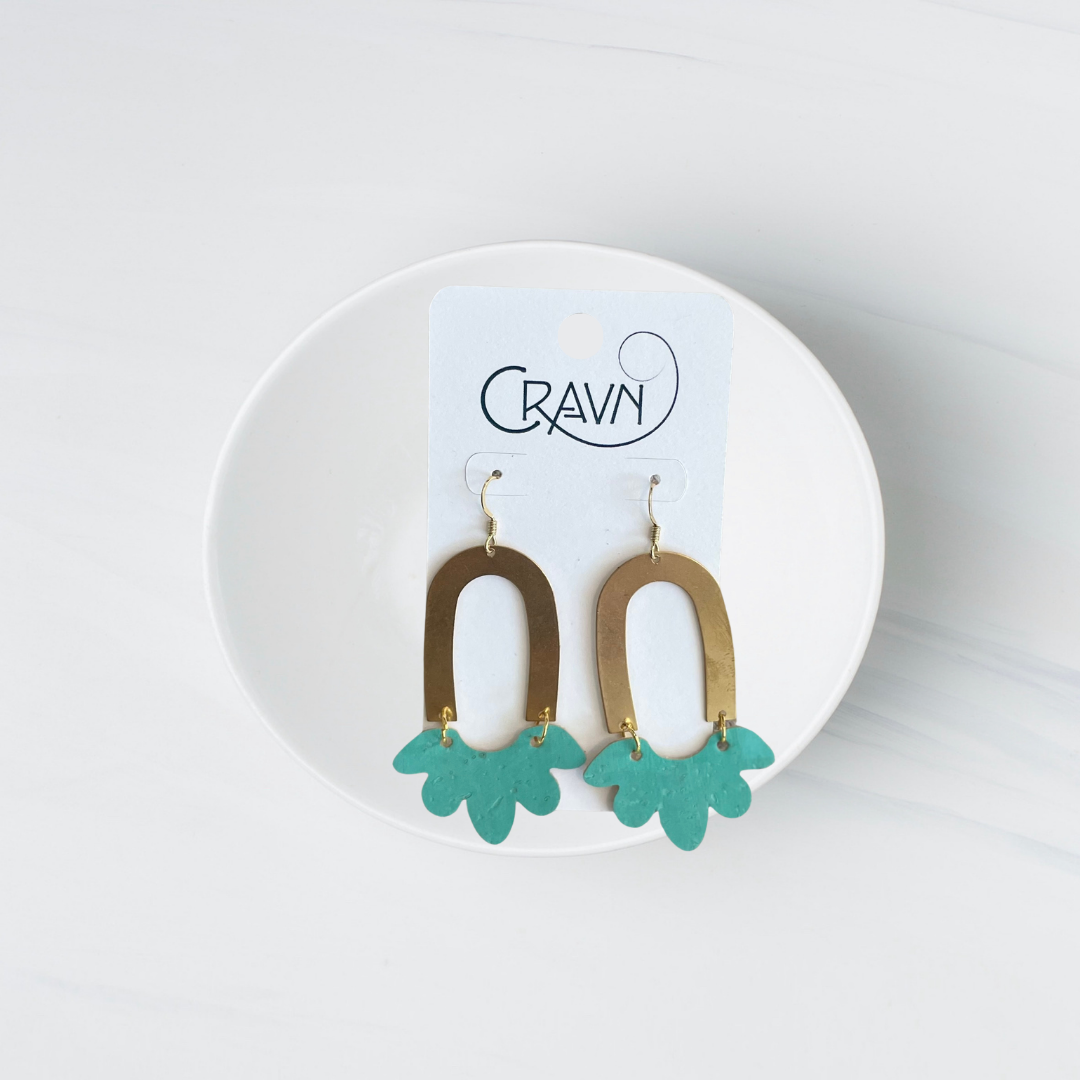 Cork & Brass Flower Earrings