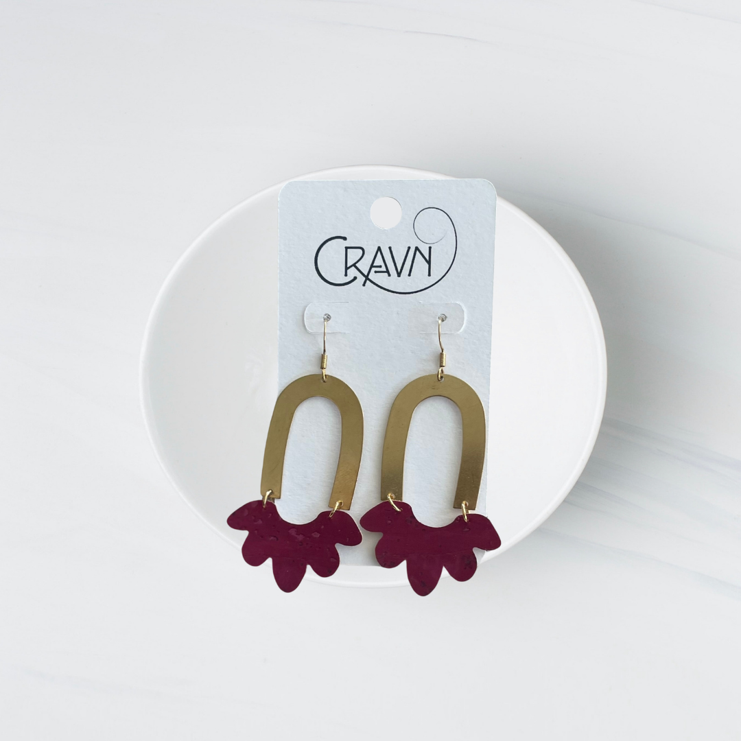 Cork & Brass Flower Earrings