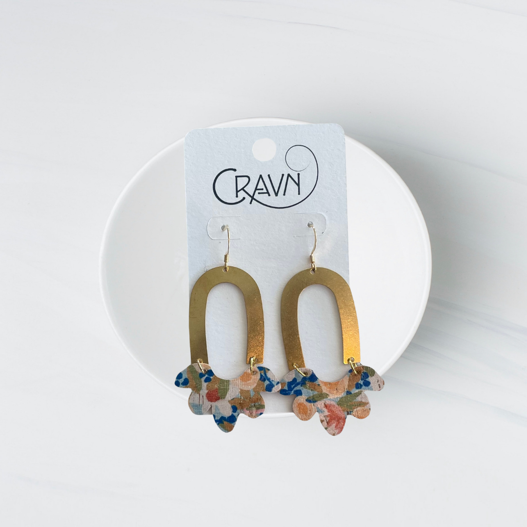 Cork & Brass Flower Earrings