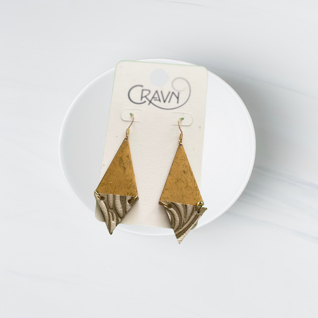 Leather & Brass Triangle Earrings
