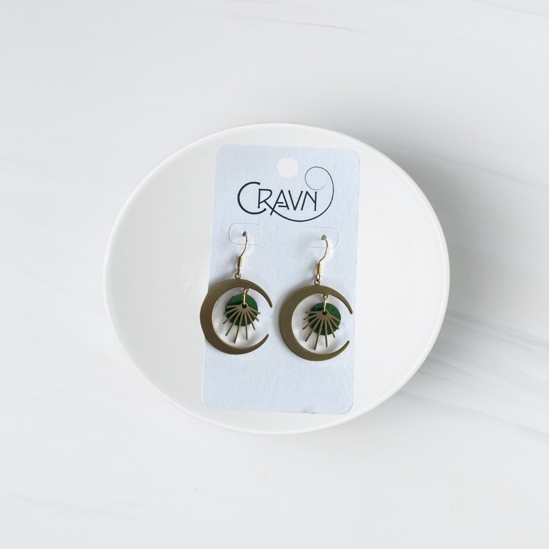 Cork & Brass Moon Earrings