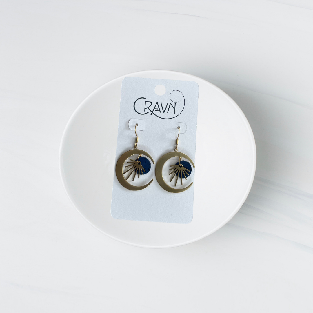 Cork & Brass Moon Earrings