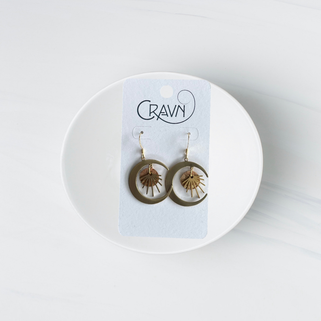 Cork & Brass Moon Earrings