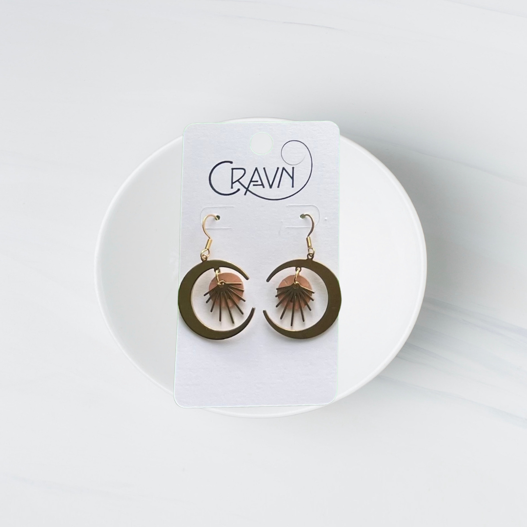 Cork & Brass Moon Earrings