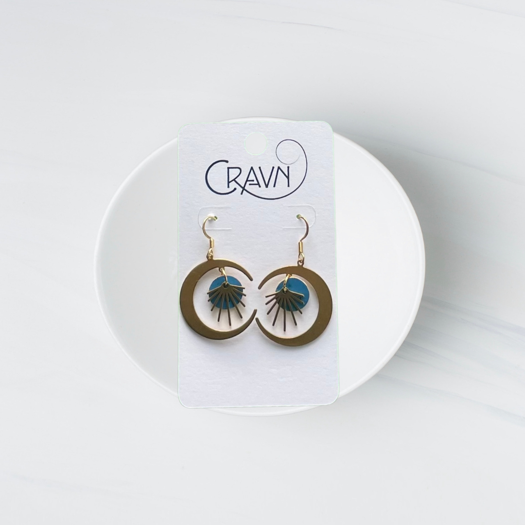 Cork & Brass Moon Earrings