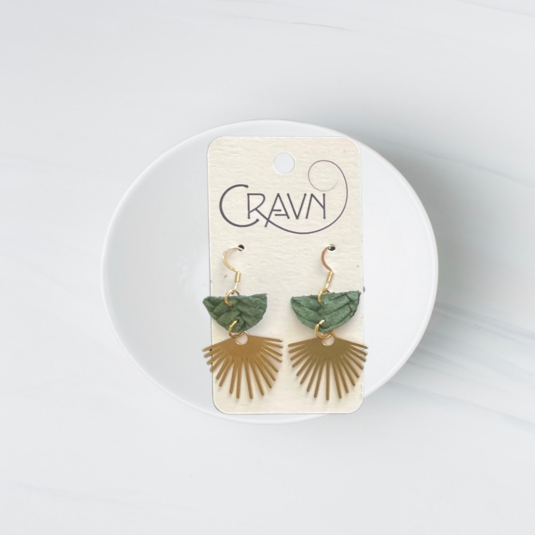 Leather & Brass Sun Ray Earrings