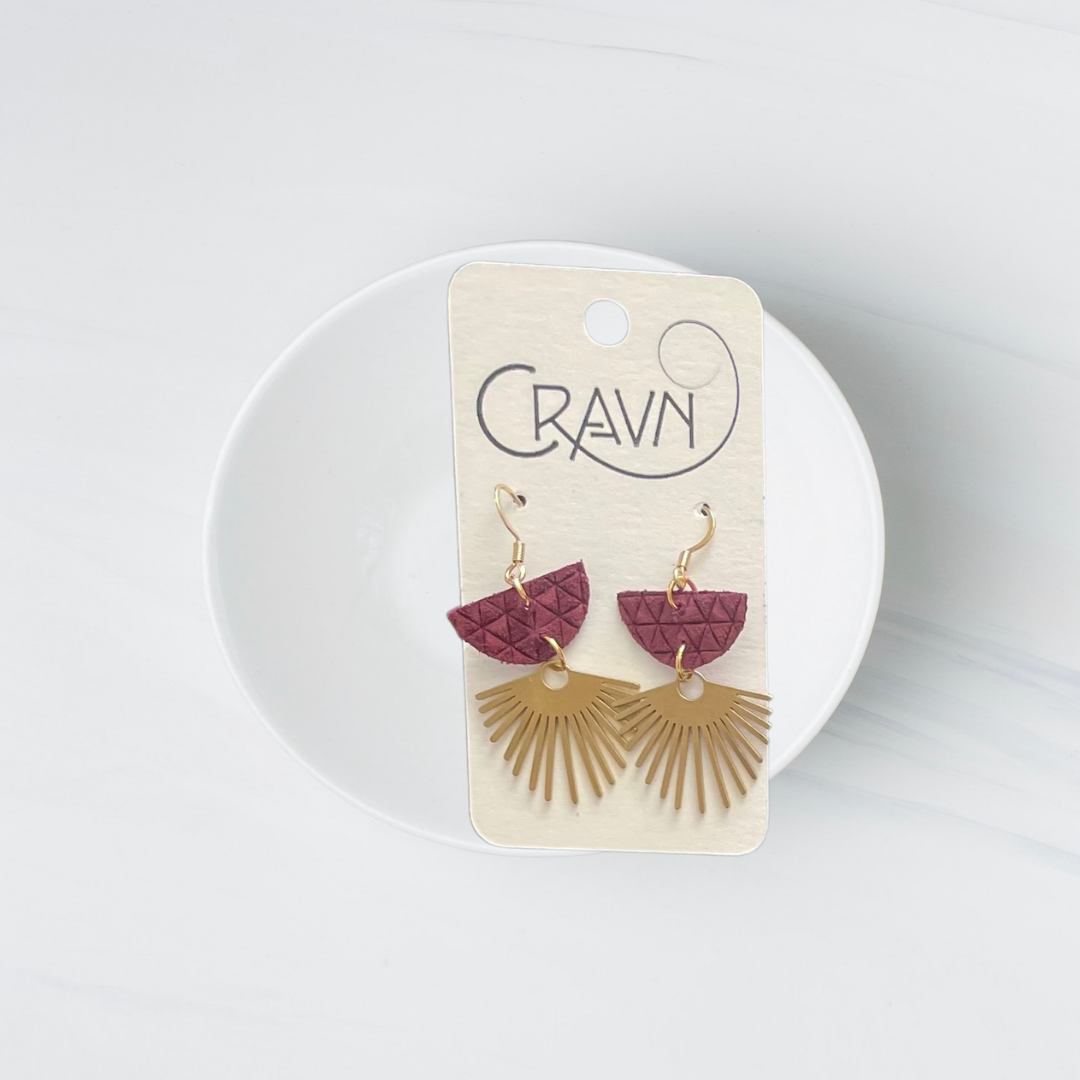 Leather & Brass Sun Ray Earrings