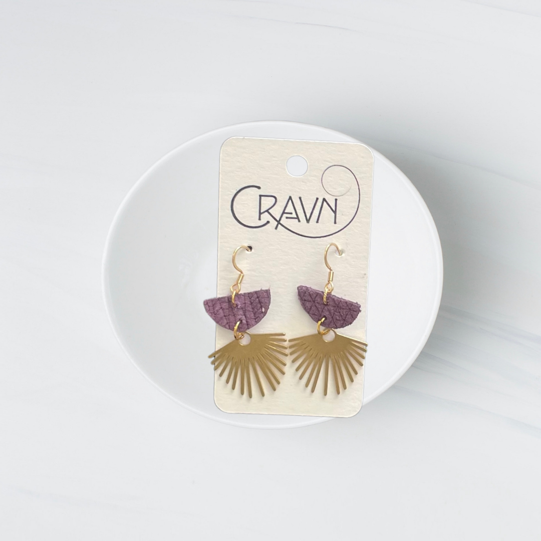 Leather & Brass Sun Ray Earrings