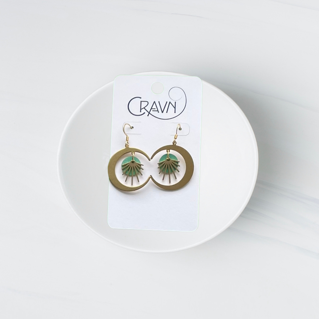 Cork & Brass Moon Earrings