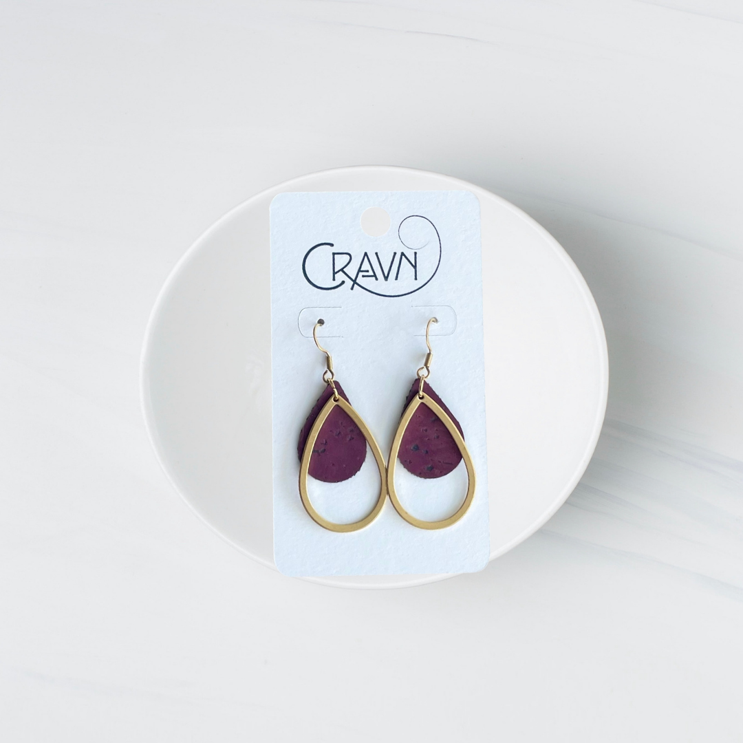 Cork & Brass Teardrops Earrings (Vegan-Friendly)