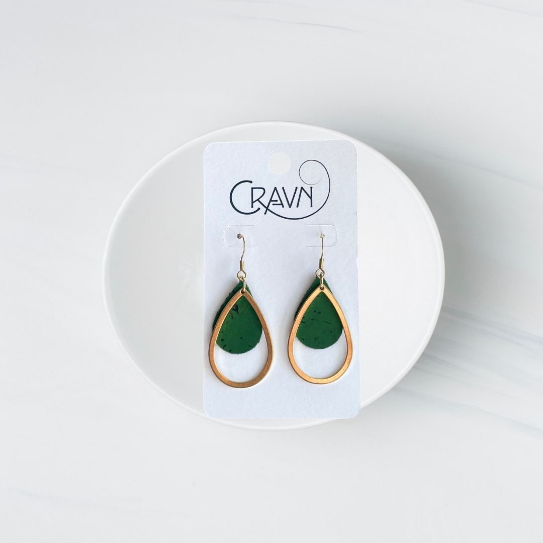 Cork & Brass Teardrops Earrings (Vegan-Friendly)