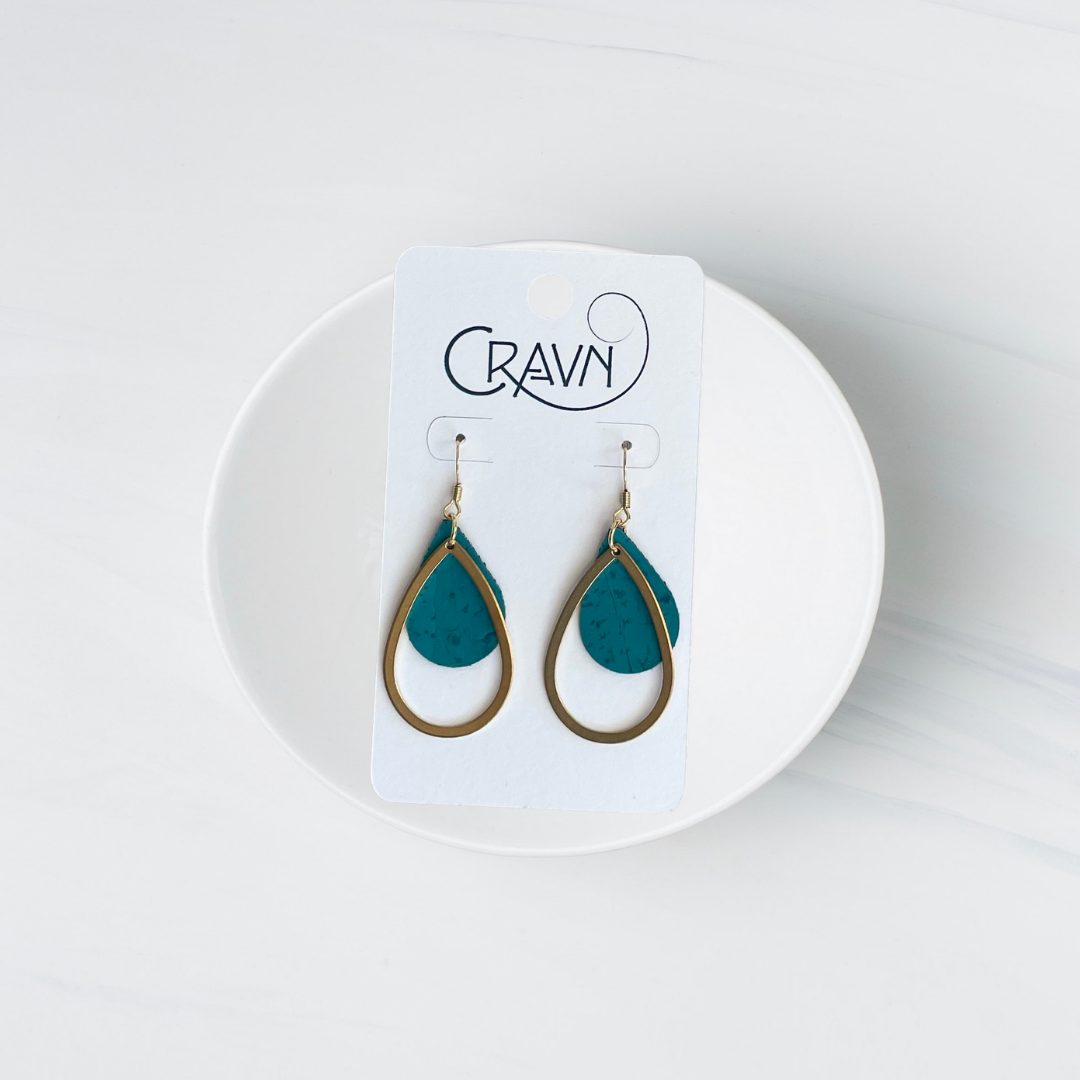 Cork & Brass Teardrops Earrings (Vegan-Friendly)