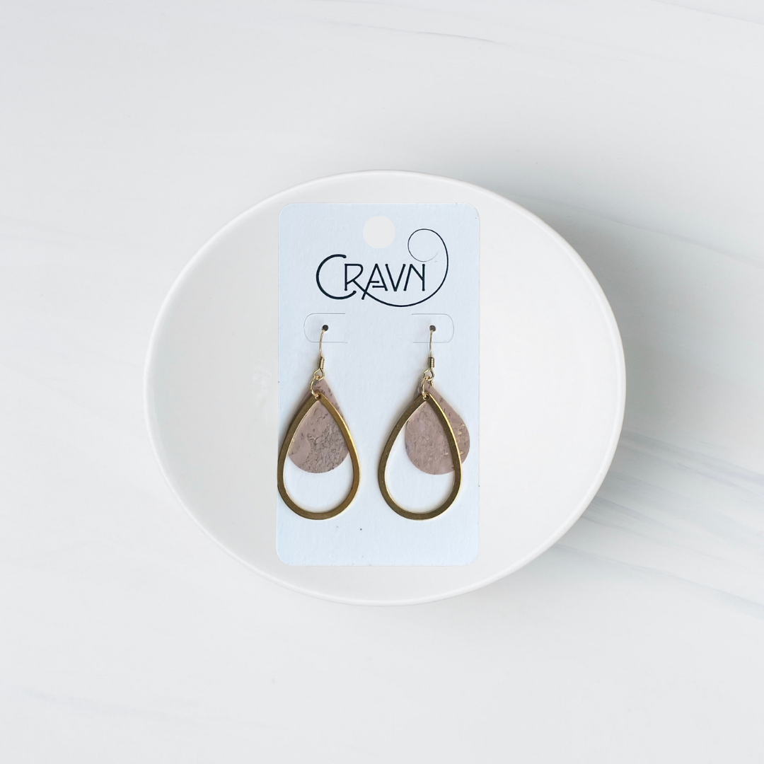 Cork & Brass Teardrops Earrings (Vegan-Friendly)