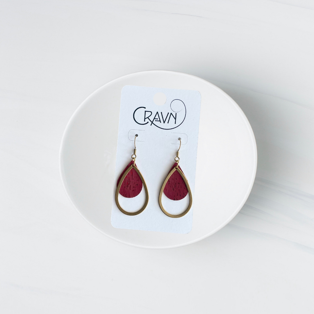 Cork & Brass Teardrops Earrings (Vegan-Friendly)