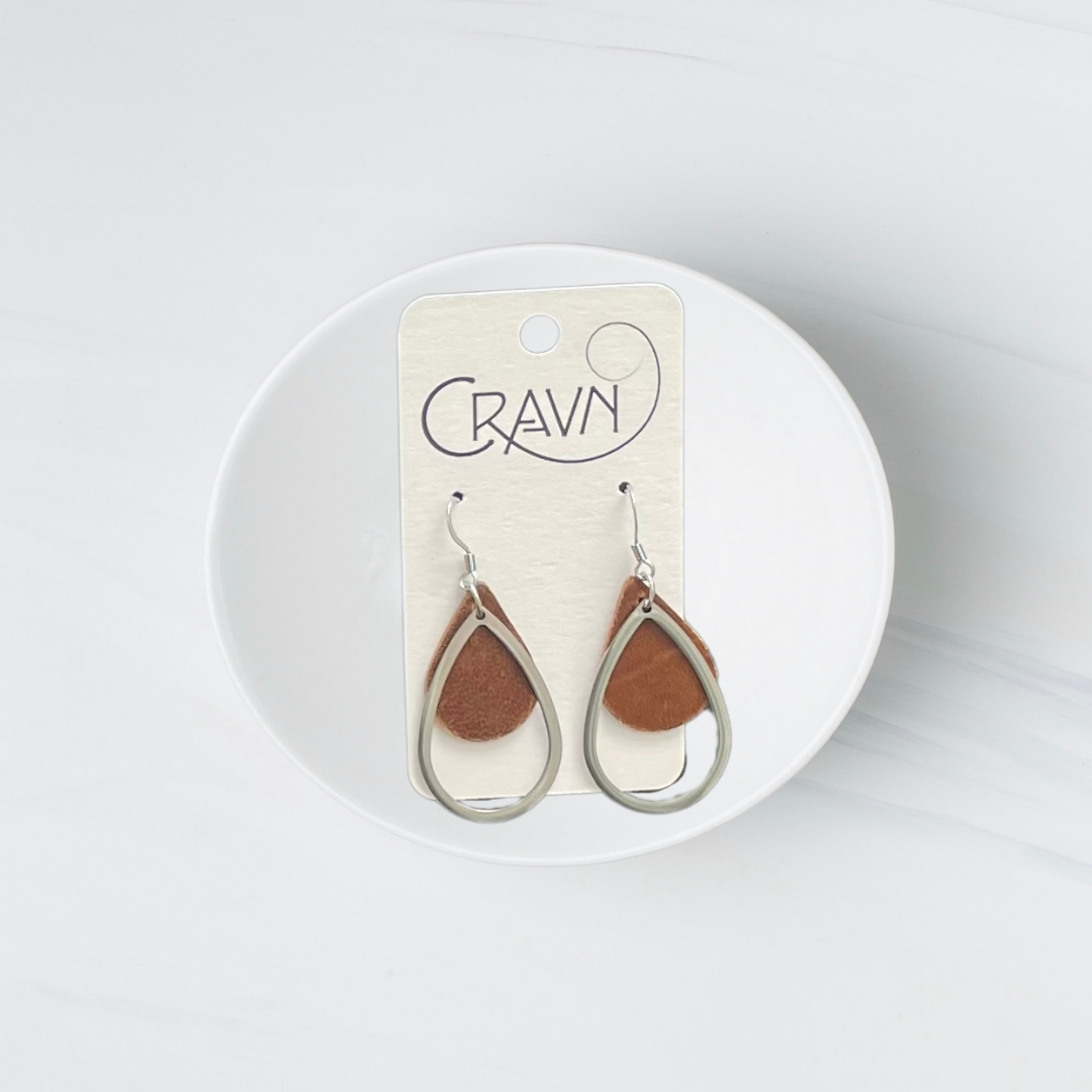 Leather & Silver Teardrop Earrings