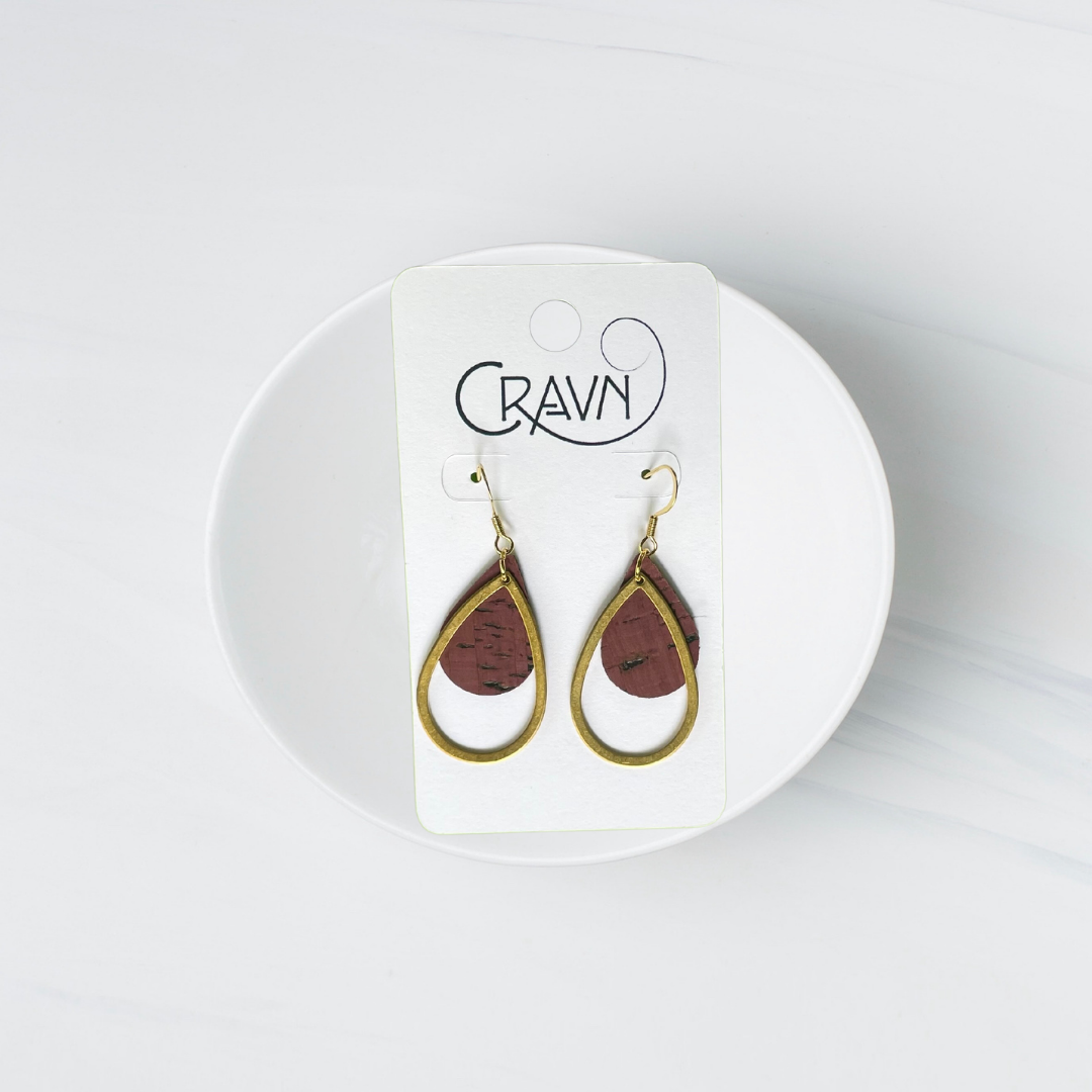 Cork & Brass Teardrops Earrings (Vegan-Friendly)