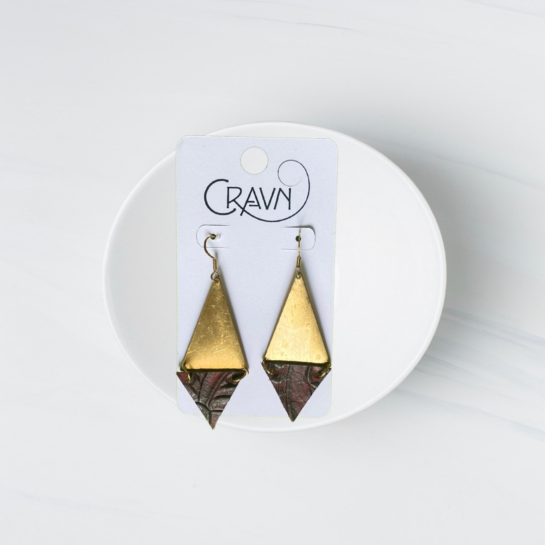 Leather & Brass Triangle Earrings