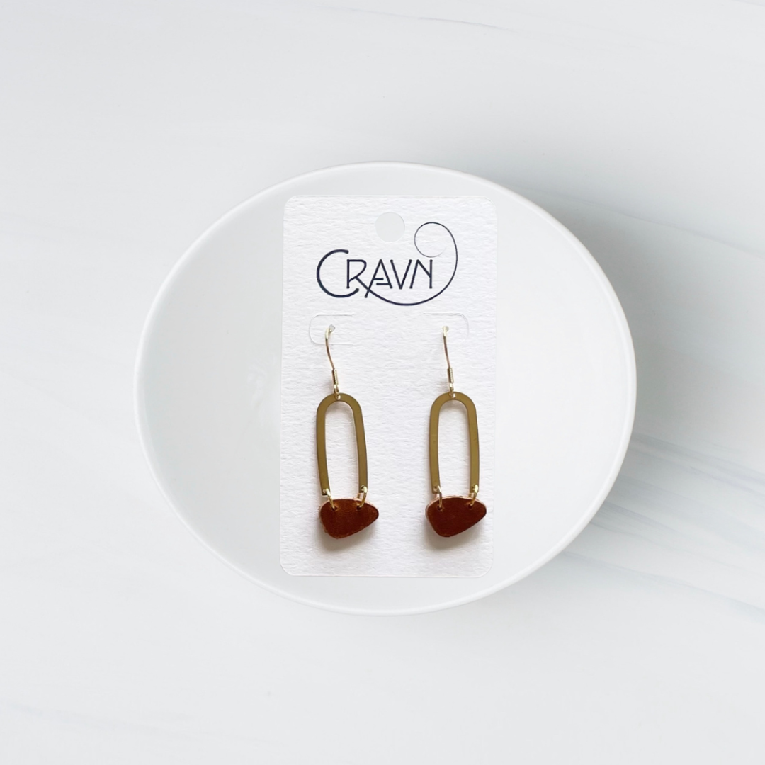 Leather & Brass Arch Earrings