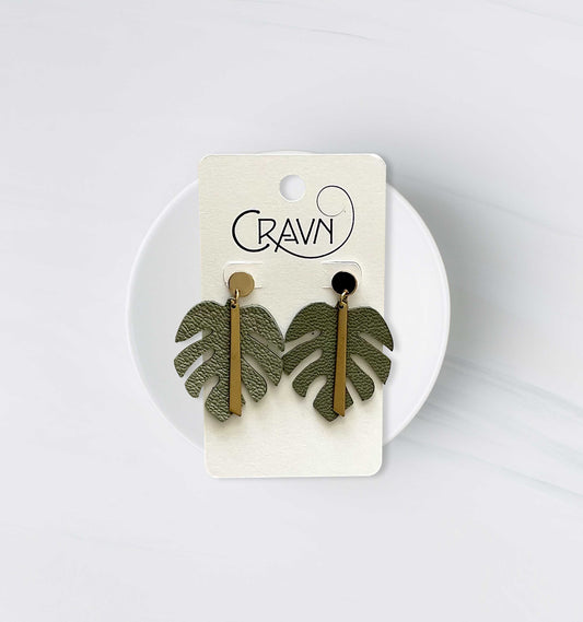 Green Upcycled Leather Earrings for Women