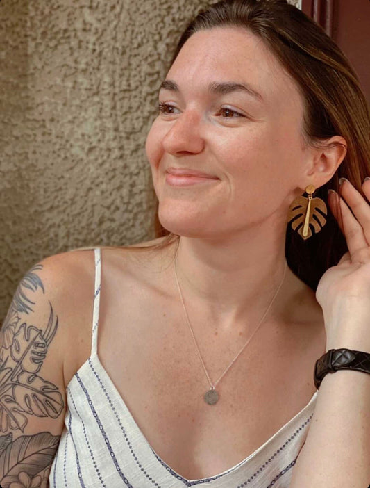 Monstera Leather Earrings for Women