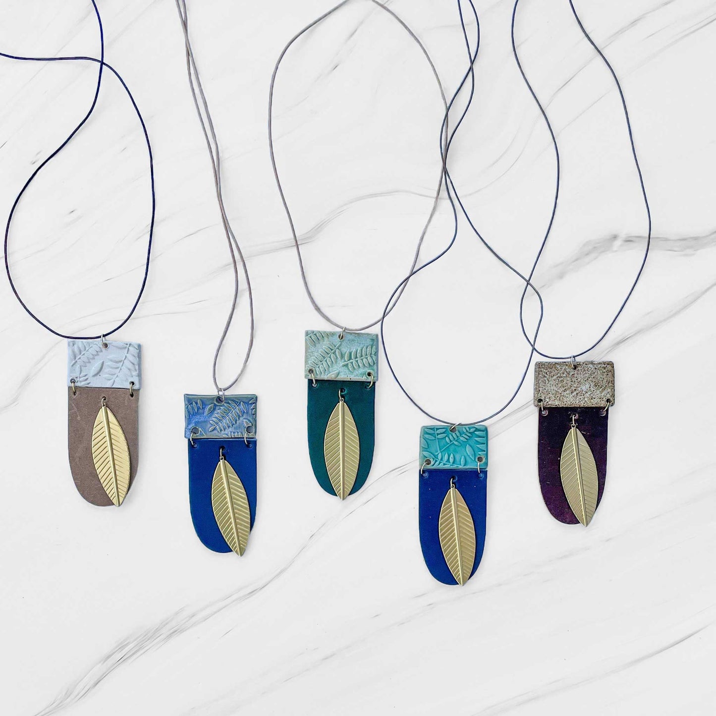 Up-cycled Leather Brass Ceramic Necklaces