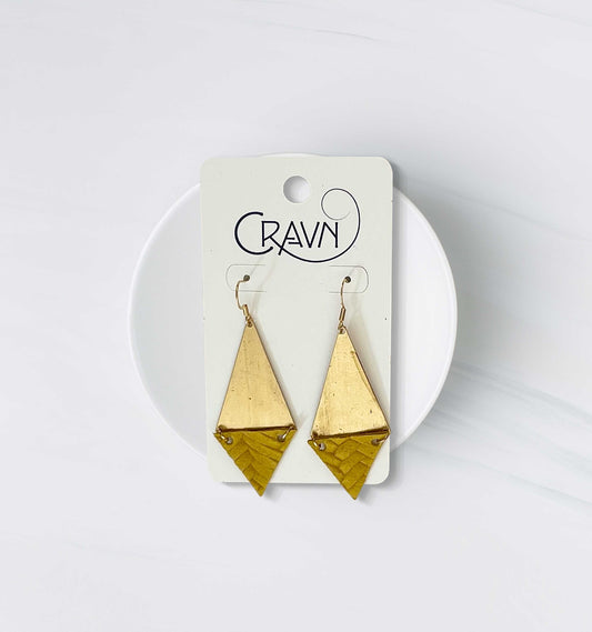 Yellow Triangle Leather Earrings