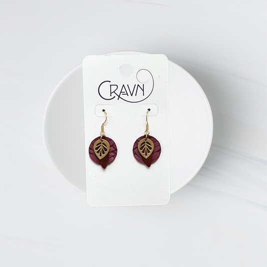 Mini Leather & Brass Circle Earrings