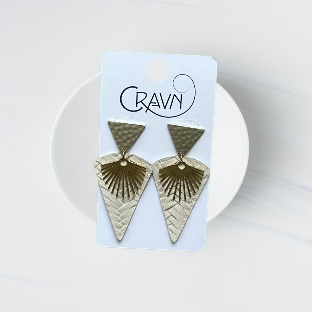 Leather & Brass Art Deco Earrings